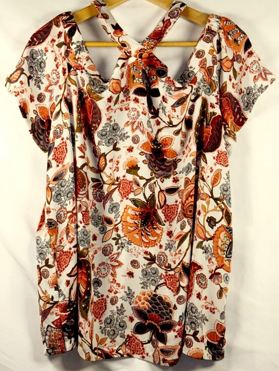 LOFT Tops - Ann Taylor LOFT Floral Twist-Back Women's Top - Orange Multi SZ XL